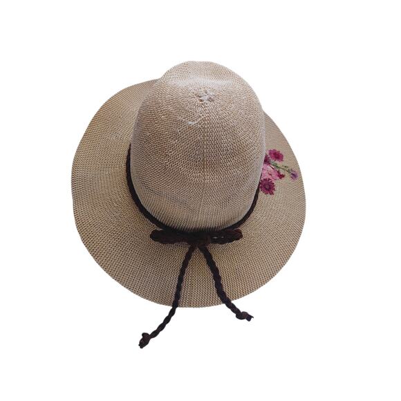Flower & Flame woven straw hat hand-painted floral artwork with braided trim OS main image 4